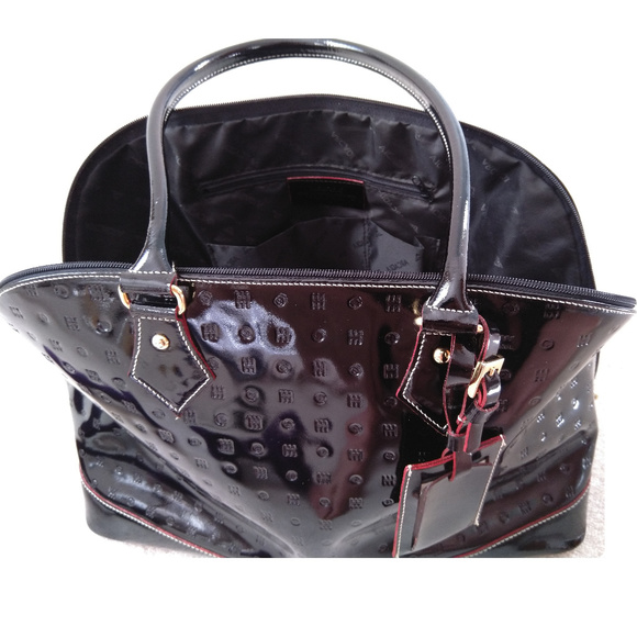 Arcadia Bags Arcadia Black Patent Leather Travel Bag From Italy